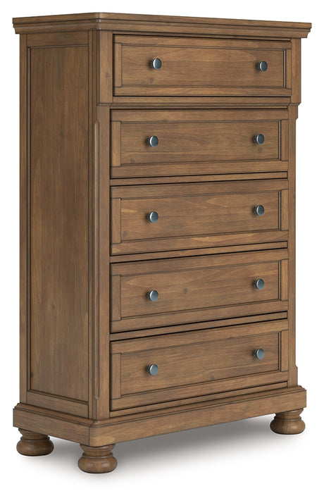 Feddinger Medium Brown Queen Panel Bedroom Set with Dresser, Mirror, Chest and Nightstand - Ornate Home