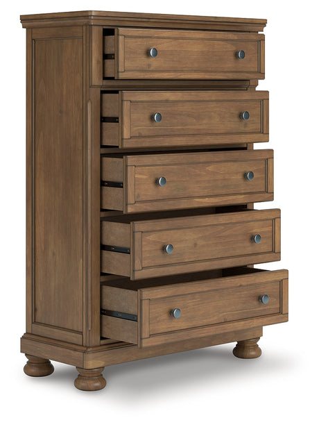 Feddinger Medium Brown Queen Panel Bedroom Set with Dresser, Mirror, Chest and Nightstand - Ornate Home