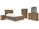 Feddinger Medium Brown Queen Sleigh Bedroom Set with Dresser, Mirror, Chest and Nightstand - Ornate Home
