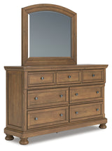 Feddinger Medium Brown Queen Sleigh Bedroom Set with Dresser, Mirror, Chest and Nightstand - Ornate Home