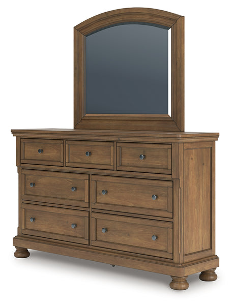 Feddinger Medium Brown Queen Sleigh Bedroom Set with Dresser, Mirror, Chest and Nightstand - Ornate Home
