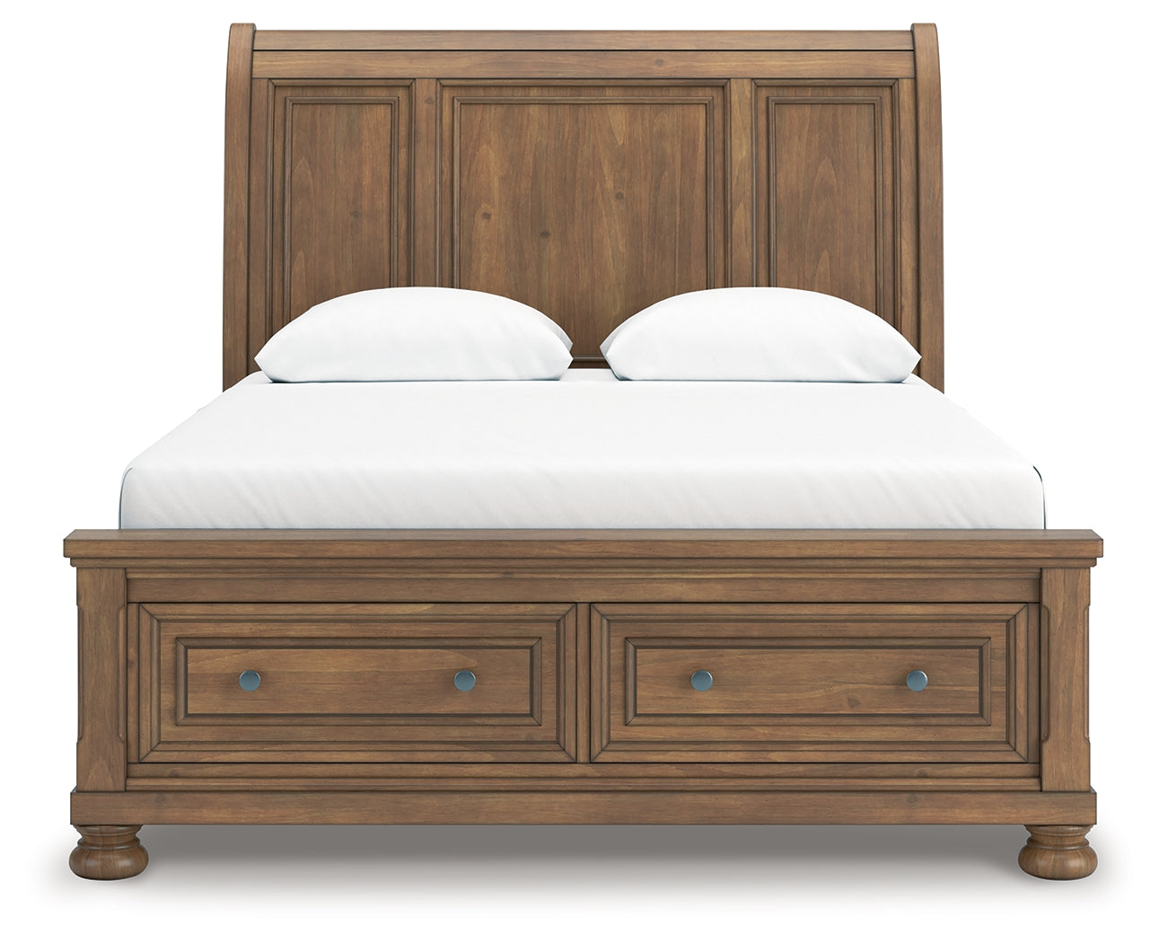 Feddinger Medium Brown Queen Sleigh Bedroom Set with Dresser, Mirror, Chest and Nightstand - Ornate Home