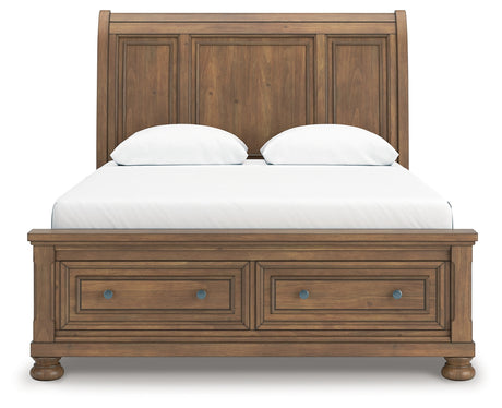 Feddinger Medium Brown Queen Sleigh Bedroom Set with Dresser, Mirror, Chest and Nightstand - Ornate Home