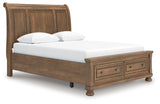 Feddinger Medium Brown Queen Sleigh Bedroom Set with Dresser, Mirror, Chest and Nightstand - Ornate Home