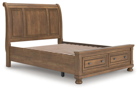 Feddinger Medium Brown Queen Sleigh Bedroom Set with Dresser, Mirror, Chest and Nightstand - Ornate Home