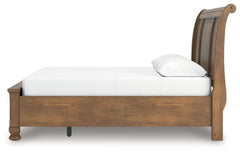 Feddinger Medium Brown Queen Sleigh Bedroom Set with Dresser, Mirror, Chest and Nightstand - Ornate Home