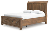 Feddinger Medium Brown Queen Sleigh Bedroom Set with Dresser, Mirror, Chest and Nightstand - Ornate Home