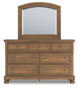 Feddinger Medium Brown Queen Sleigh Storage Bed, Dresser and Mirror - Ornate Home