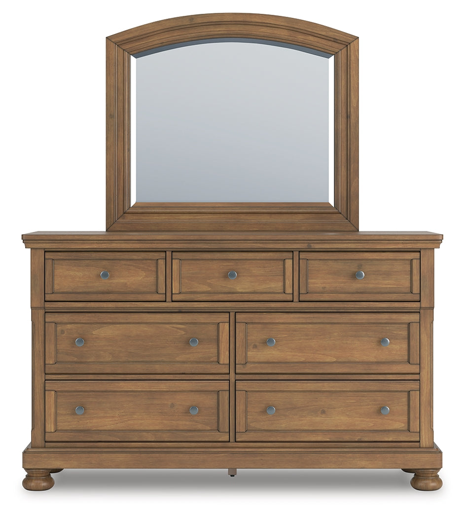 Feddinger Medium Brown Queen Sleigh Storage Bed, Dresser and Mirror - Ornate Home