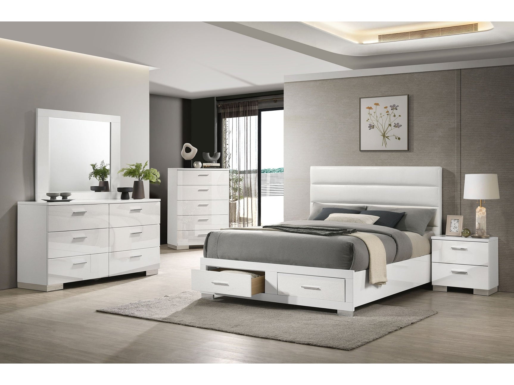 Felicity White 5-piece Queen Platform Bedroom Set - Ornate Home