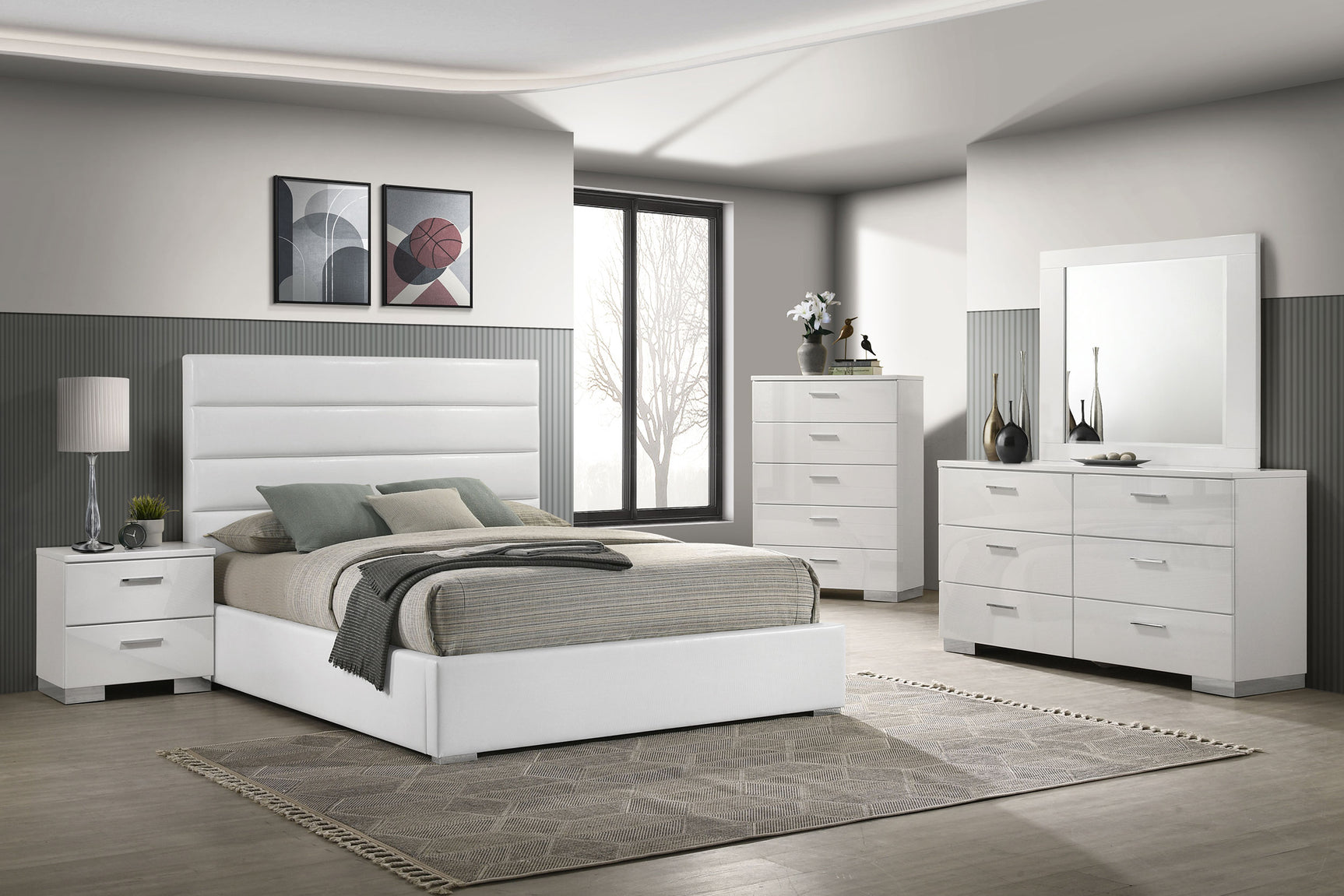 Felicity White 53-inch Upholstered Eastern King Platform Bed - Ornate Home