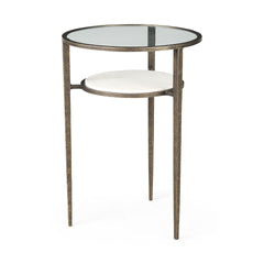 Felicity White/Antiqued Gold Glass Top Base End/Side Table - Ornate Home