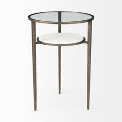 Felicity White/Antiqued Gold Glass Top Base End/Side Table - Ornate Home