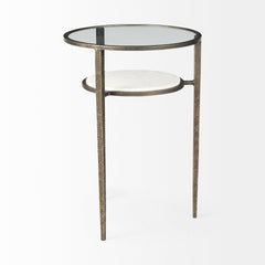 Felicity White/Antiqued Gold Glass Top Base End/Side Table - Ornate Home