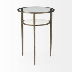 Felicity White/Antiqued Gold Glass Top Base End/Side Table - Ornate Home