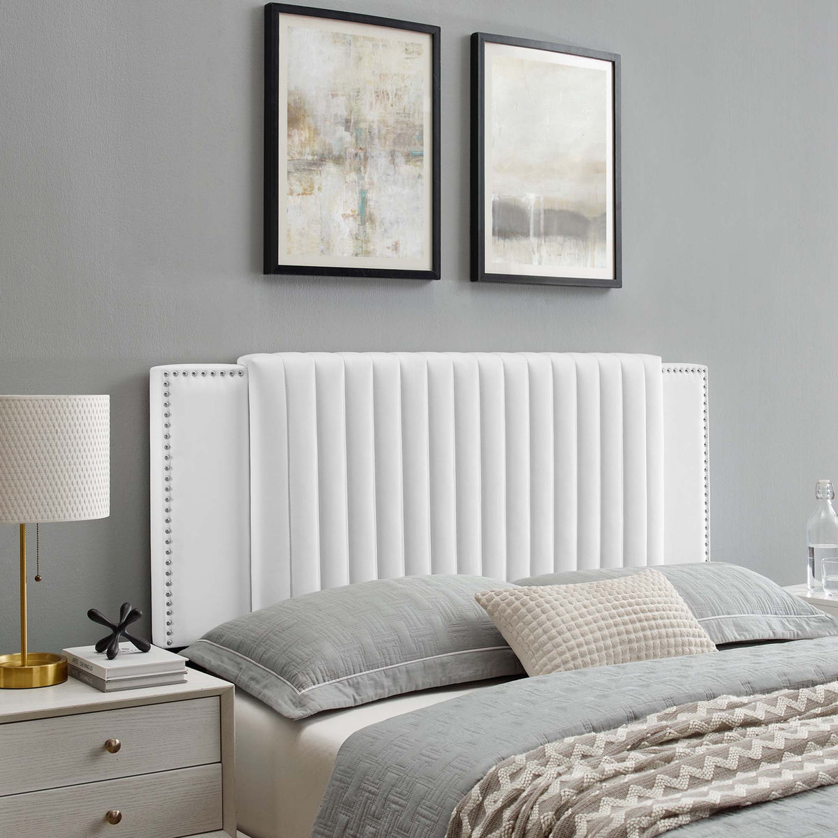 Felicity White Channel Tufted Performance Velvet Twin Headboard - Ornate Home