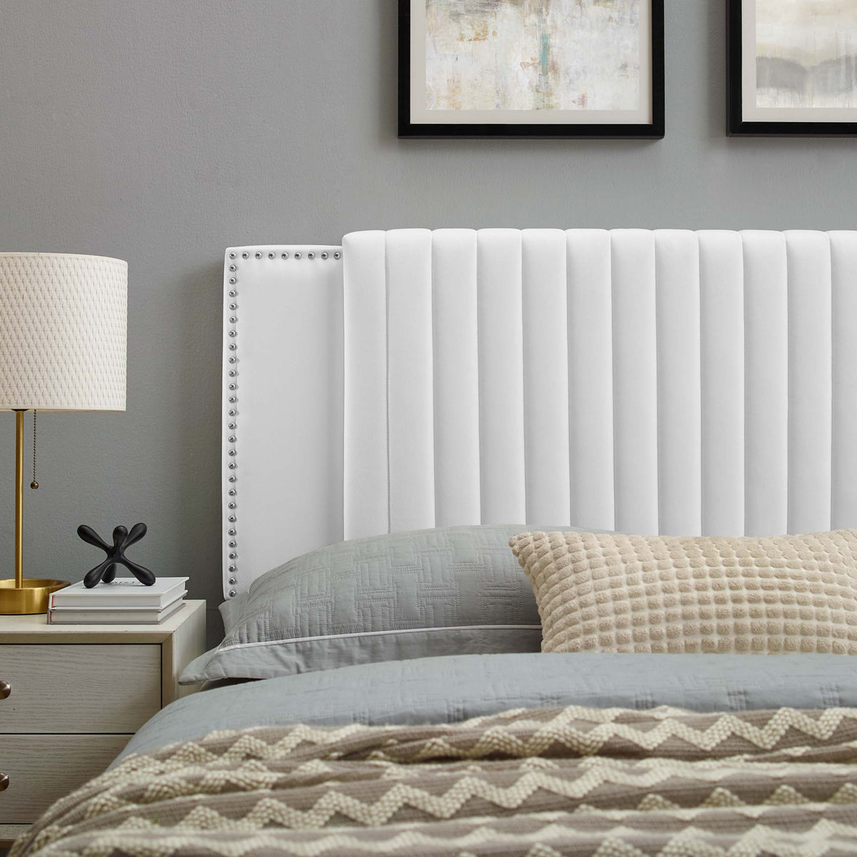 Felicity White Channel Tufted Performance Velvet Twin Headboard - Ornate Home