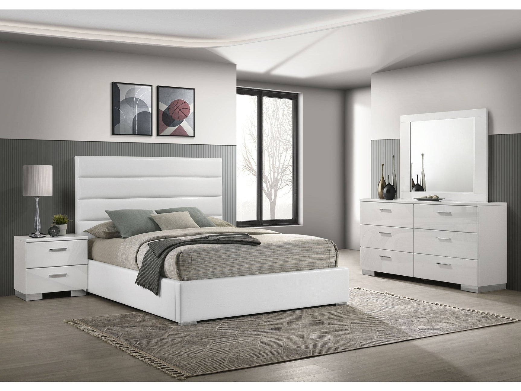 Felicity White High Gloss 4-piece Queen Bedroom Set - Ornate Home