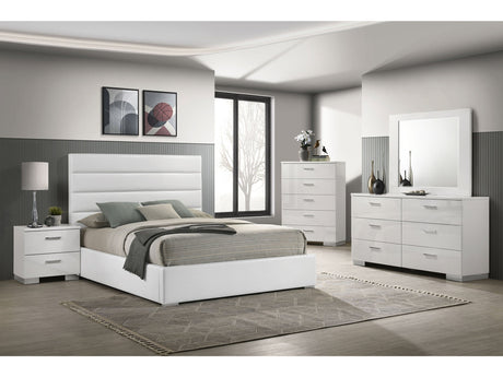 Felicity White High Gloss 5-piece California King Bedroom Set - Ornate Home