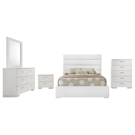 Felicity White High Gloss 5-piece Full Bedroom Set - Ornate Home