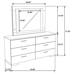 Felicity White High Gloss 6-drawer Dresser with LED Mirror - Ornate Home