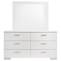 Felicity White High Gloss 6-drawer Wood Dresser with Mirror - Ornate Home