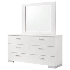 Felicity White High Gloss 6-drawer Wood Dresser with Mirror - Ornate Home