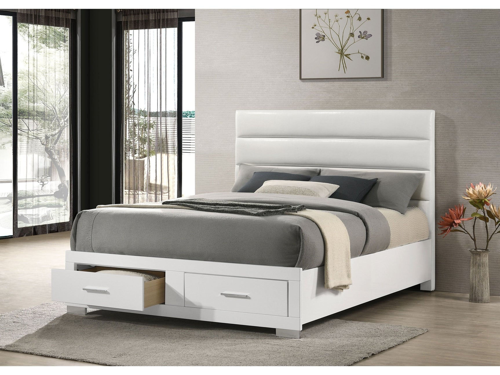 Felicity White High Gloss Queen Storage Bed - Ornate Home