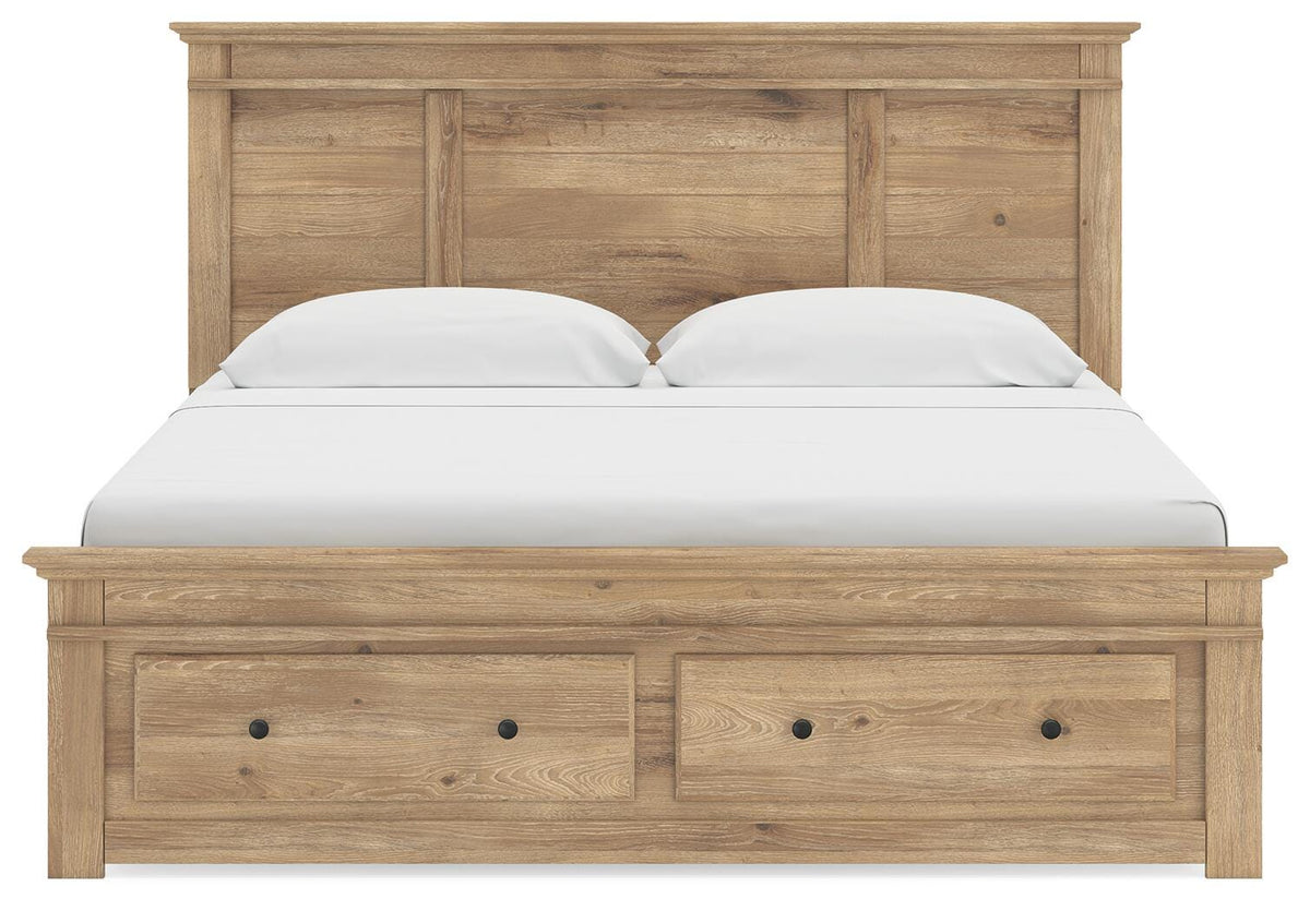 Fenderport Tan King Panel Storage Bed with Storage Footboard - Ornate Home