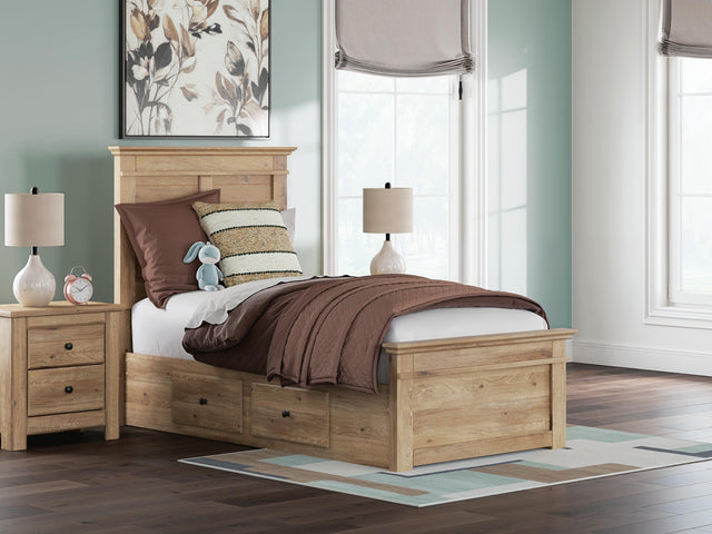 Fenderport Tan Twin Panel Storage Bed with Panel Footboard and Under Bed Storage (Online Special Price) - Ornate Home