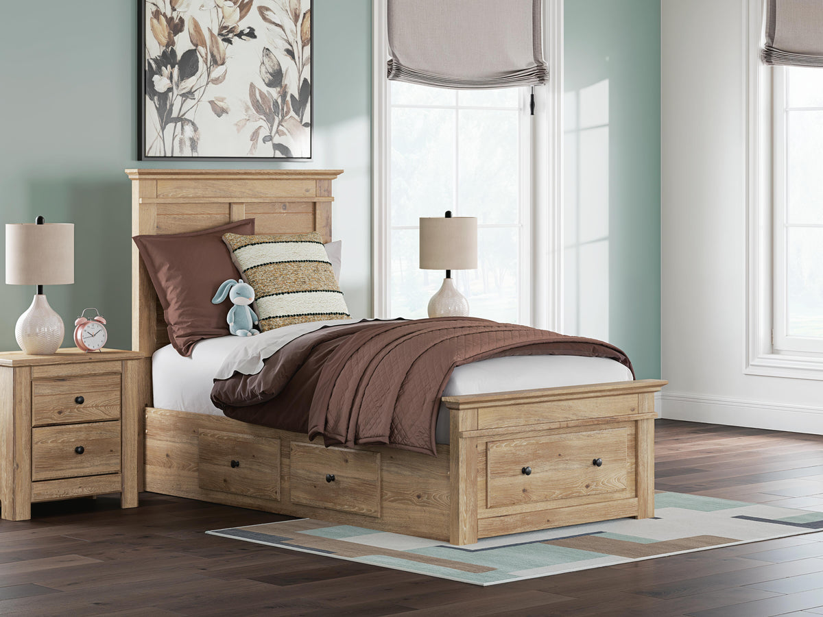 Fenderport Tan Twin Panel Storage Bed with Storage Footboard and 2 Under Bed Storage Units - Ornate Home