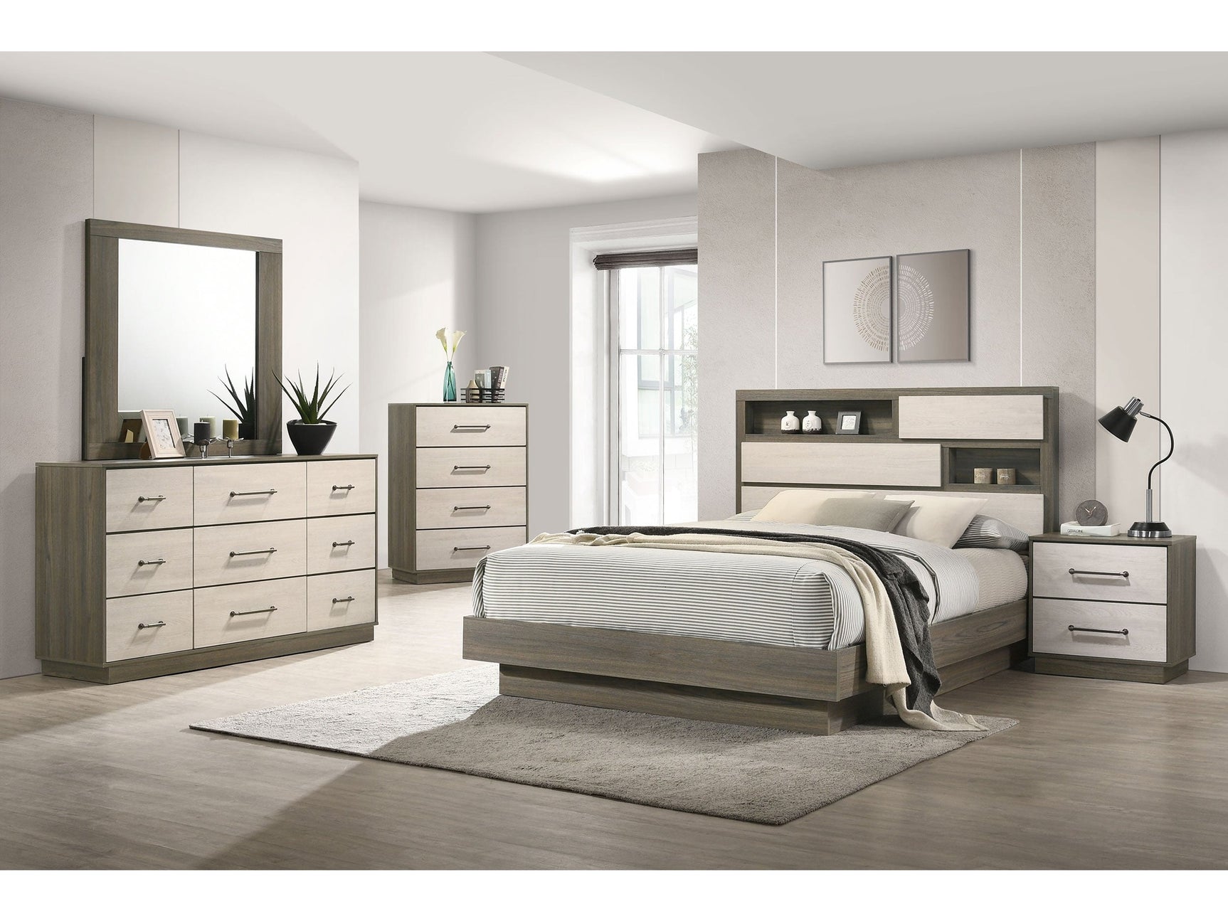 Fenwick Grey Oak/Almond 5-piece California King Bedroom Set - Ornate Home