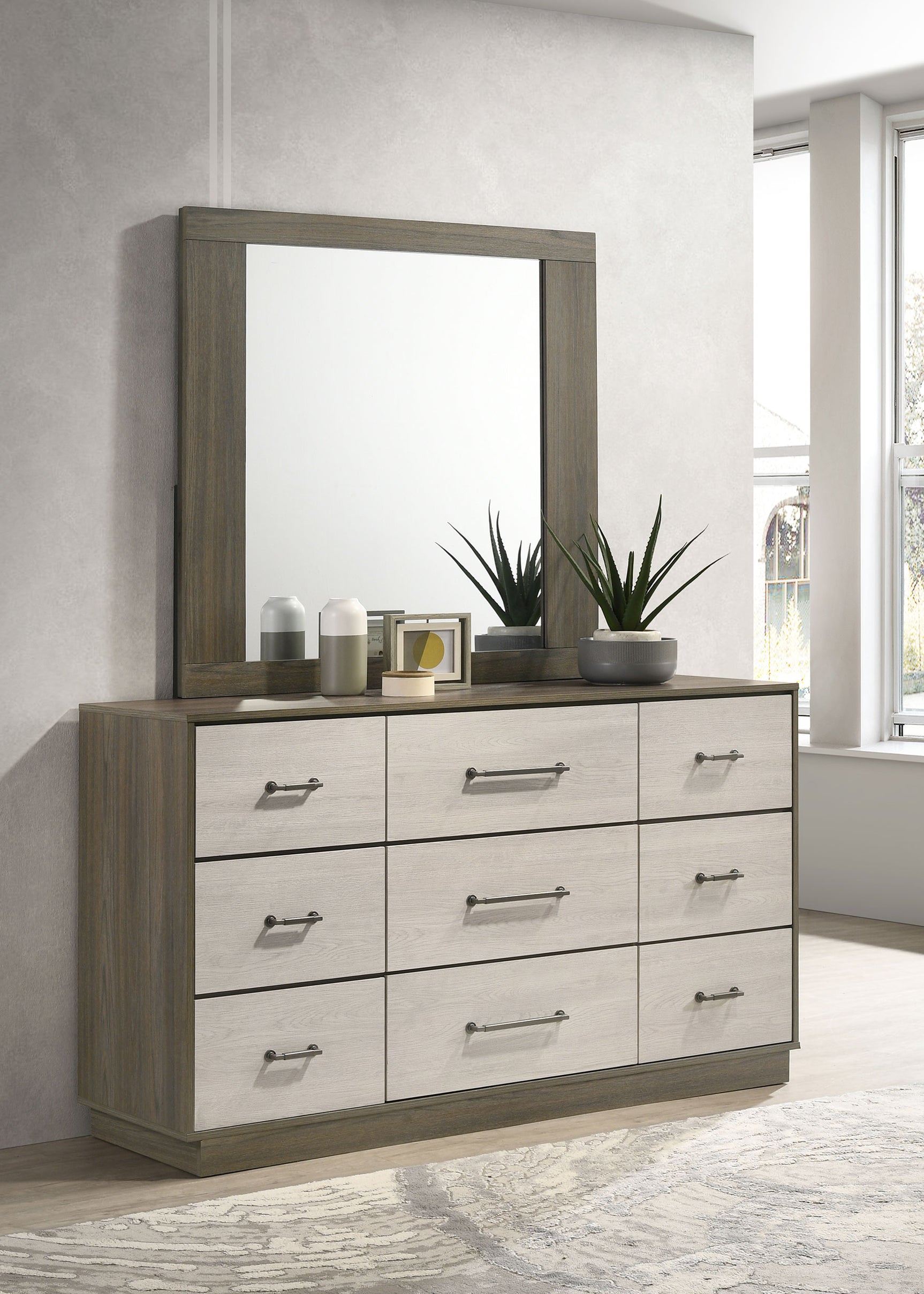 Fenwick Grey Oak/Almond Dresser and Mirror - Ornate Home