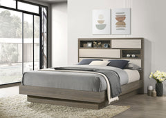 Fenwick Grey Oak/Almond Queen Bookcase Bed - Ornate Home