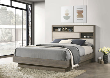 Fenwick Grey Oak/Almond Queen Bookcase Bed - Ornate Home