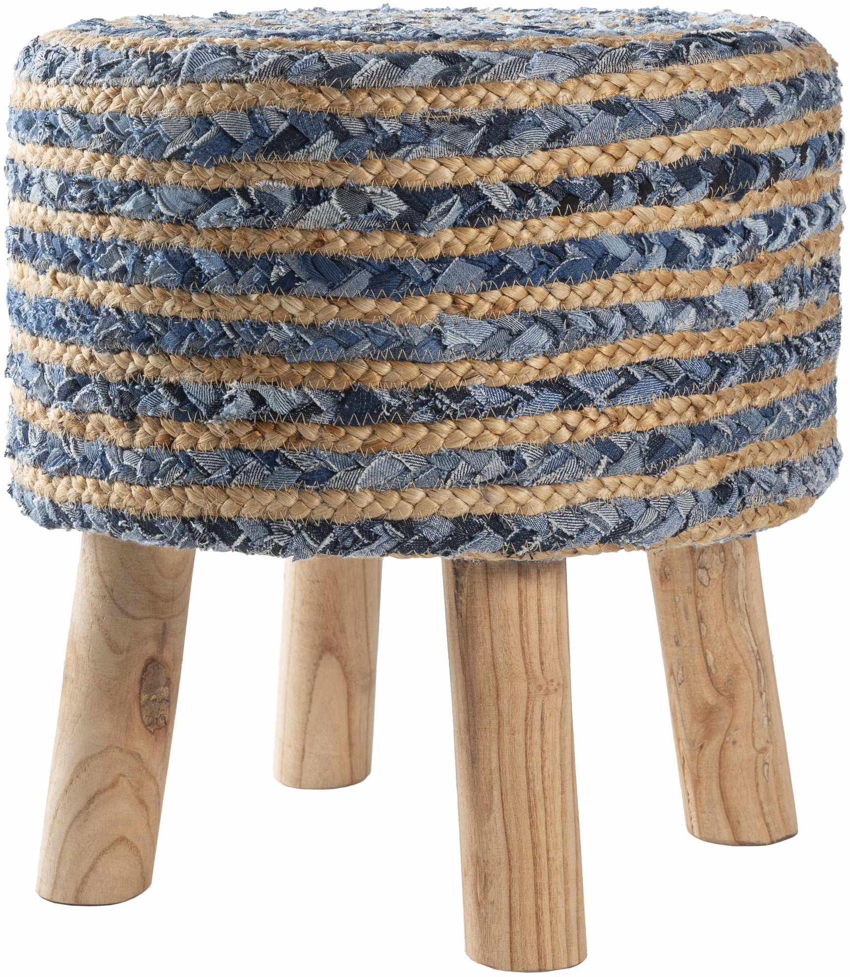 Fermont Hand Crafted Denim Jute Ottoman - Ornate Home