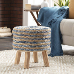 Fermont Hand Crafted Denim Jute Ottoman - Ornate Home