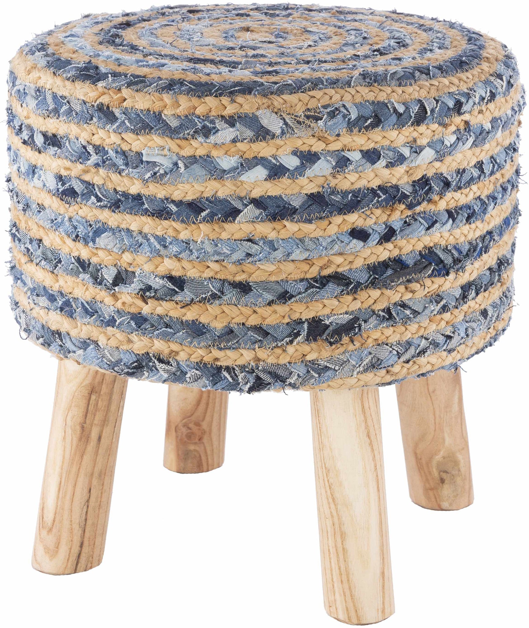 Fermont Hand Crafted Denim Jute Ottoman - Ornate Home