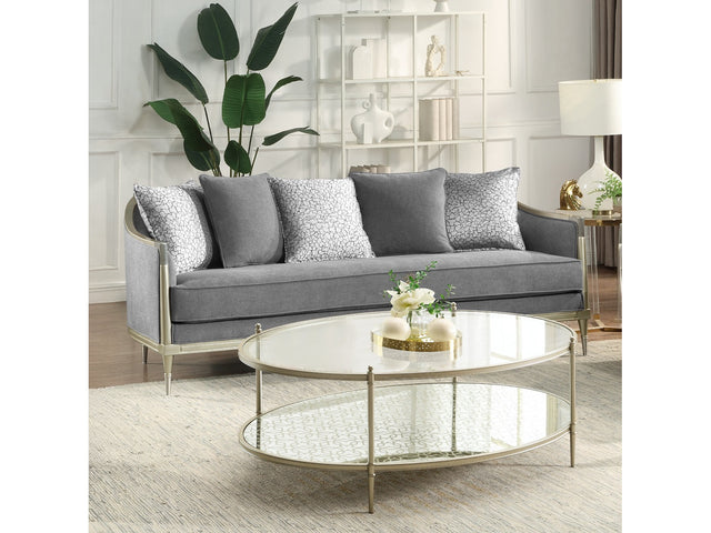 Fernando Gray/Champagne Sofa w/ 5 Pillows - Ornate Home