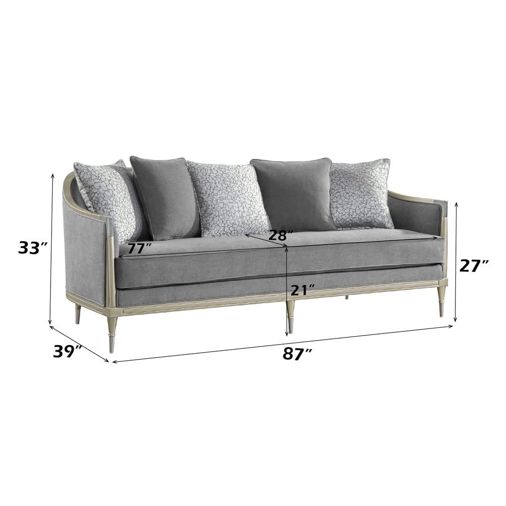 Fernando Gray/Champagne Sofa w/ 5 Pillows - Ornate Home