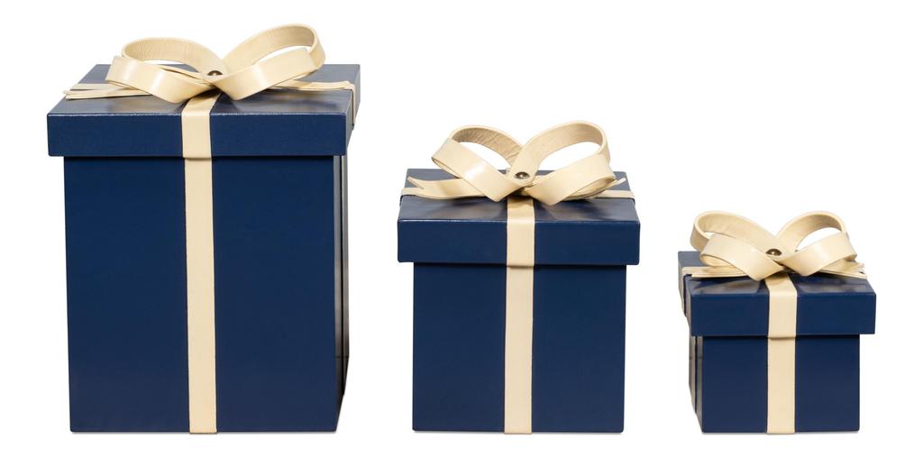 Ferrell Blue Leather Holiday Boxes (Set of 3) - Ornate Home