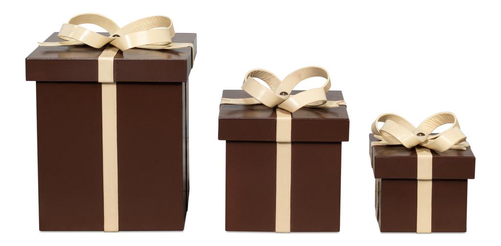 Ferrell Brown Leather Holiday Boxes (Set of 3) - Ornate Home