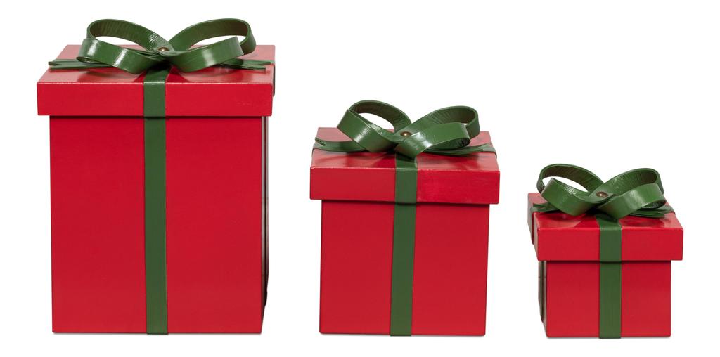 Ferrell Red Leather Holiday Boxes (Set of 3) - Ornate Home