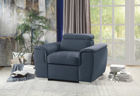 Ferriday Blue Chair with Pull-out Ottoman - Ornate Home