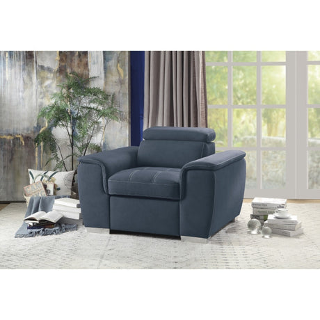 Ferriday Blue Chair with Pull-out Ottoman - Ornate Home