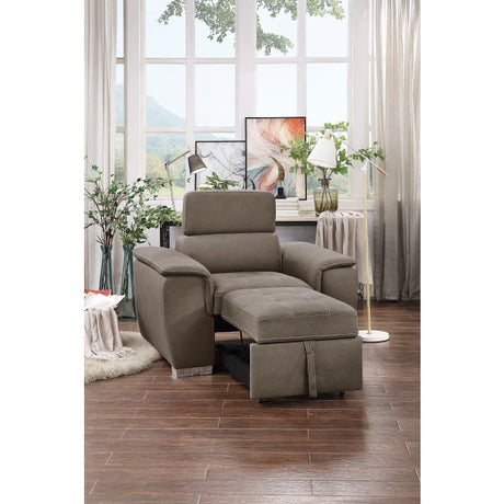 Ferriday Taupe Chair with Pull-out Ottoman - Ornate Home