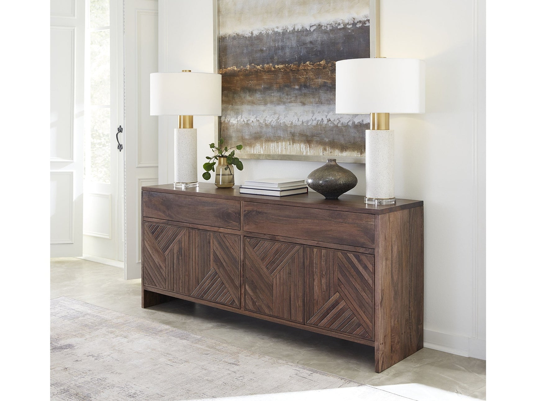 Fevano Four Door Two Drawer Solid Wood Sideboard in Smoked Brown - Ornate Home