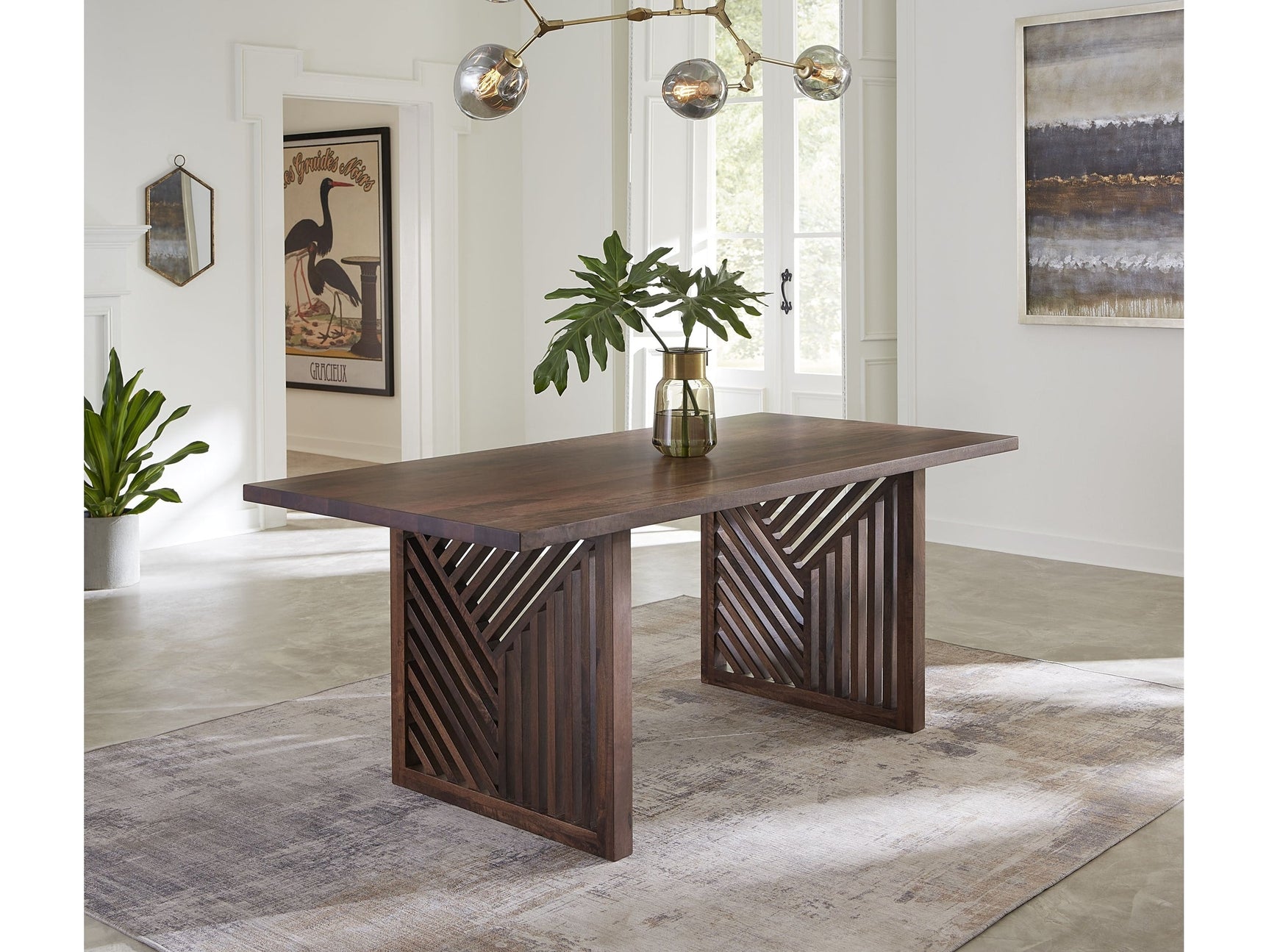 Fevano Solid Wood Rectangular Dining Table in Smoked Brown - Ornate Home