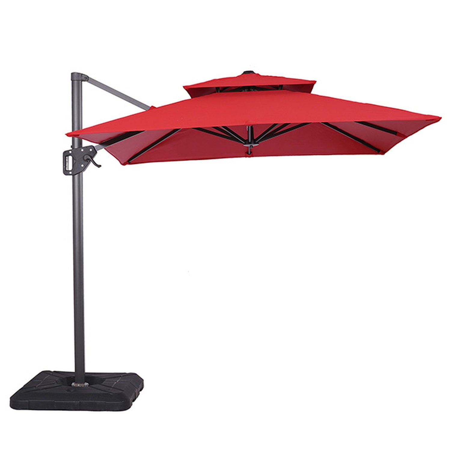 Fida Red 8 Ft Square Umbrella w/ Double Top + 37" Large Base - Ornate Home