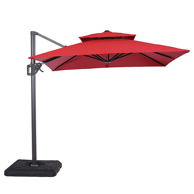 Fida Red 8 Ft Square Umbrella w/ Double Top + 37" Large Base - Ornate Home